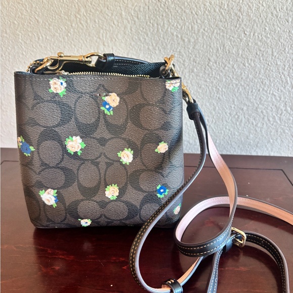 Coach Mini Dark Brown Floral Crossbody Bag - Picture 6 of 8